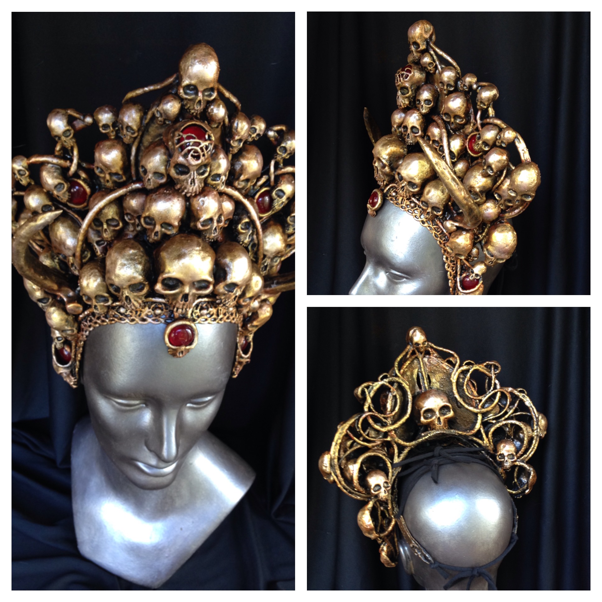 montage of golden skull crown
