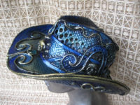 cowboy hat blue wave skull