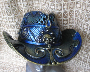 cowboy hat blue wave skull